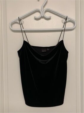 Free Press Velvet Cami XS Black Spaghetti Strap Tank Top Cowl Neck Fairy Grunge